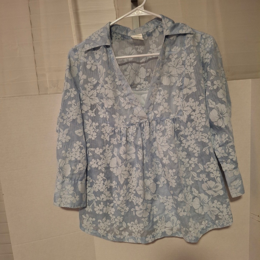 Infinity Motherhood Maternity Blue Floral Hibiscus‎ Nursing Friendly Top Small